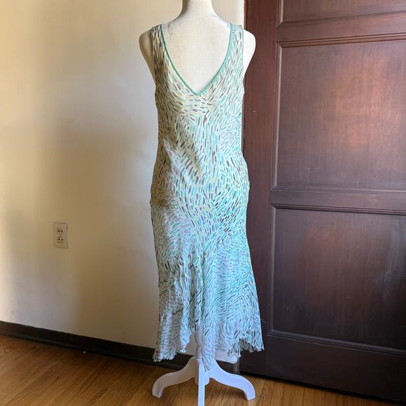Y2K Vintage TO THE MAX | Teal Silk Bias Cut Midi Cocktail Dress | Size 10 - Picture 3 of 6
